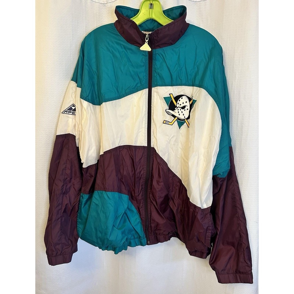 VTG ANAHEIM MIGHTY DUCKS 90s APEX ONE WAVE NHL HOCKEY JACKET ADULT SZ XL RARE